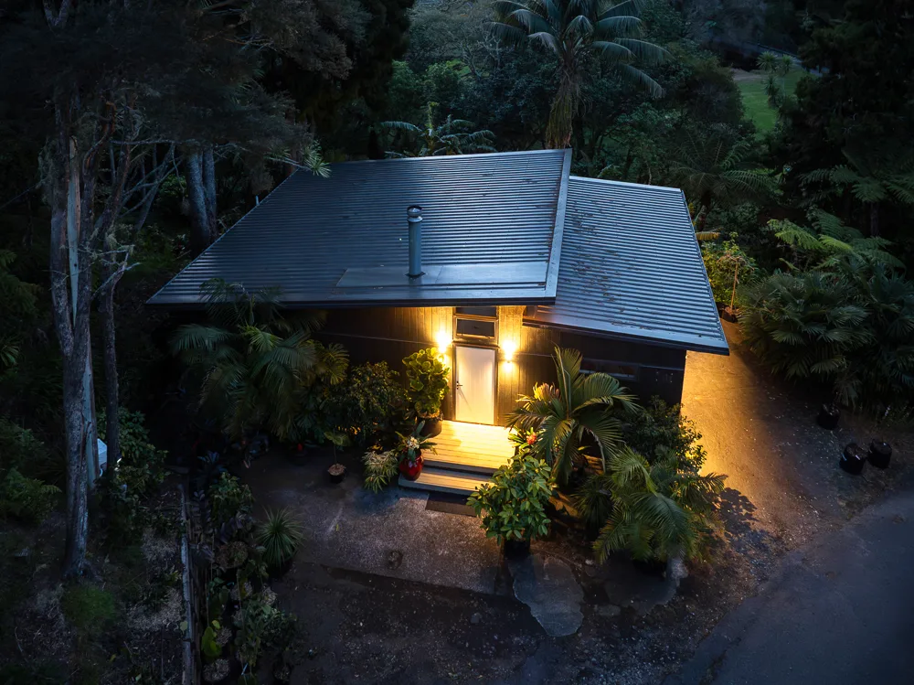 Architectural home exterior at twilight